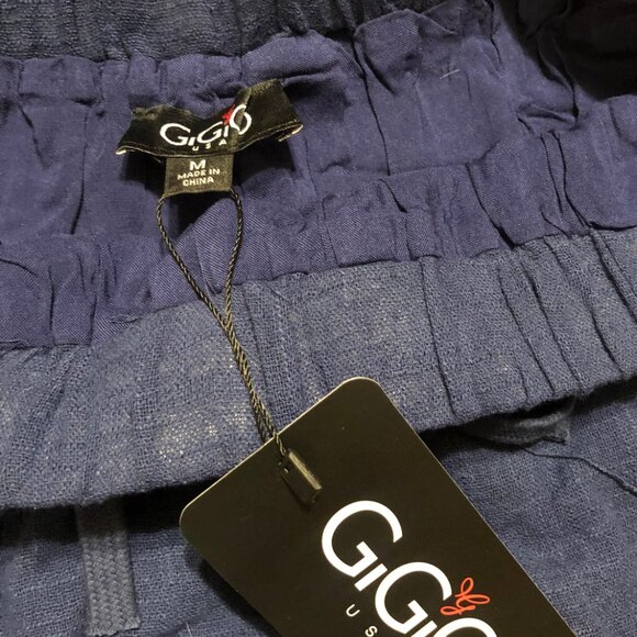 GiGiO Navy Crinkled woven frayed raw edge shorts with elastic tie waist  5194 - Picture 4 of 7